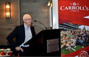15 November 2021; Carroll Cuisine Chief Operating Officer John Comerford speaks at the launch of A Season of Sundays 2021 at Croke Park Hotel in Dublin. Photo by Harry Murphy/Sportsfile