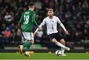 15 November 2021; Jorginho of Italy in action against Gavin Whyte of Northern Ireland during the FIFA World Cup 2022 Qualifier match between Northern Ireland and Italy at the National Football Stadium at Windsor Park in Belfast. Photo by David Fitzgerald/Sportsfile