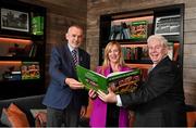 15 November 2021; Uachtarán Chumann Lúthchleas Gael Larry McCarthy, LGFA CEO Helen O’Rourke and Sportsfile photographer Ray McManus at the launch of A Season of Sundays 2021 at Croke Park Hotel in Dublin. Photo by Harry Murphy/Sportsfile