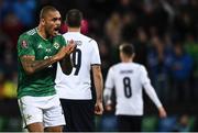 15 November 2021; Josh Magennis of Northern Ireland urges on his team-mates during the FIFA World Cup 2022 Qualifier match between Northern Ireland and Italy at the National Football Stadium at Windsor Park in Belfast. Photo by David Fitzgerald/Sportsfile