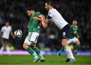 15 November 2021; Conor Washington of Northern Ireland in action against Leonardo Bonucci of Italy during the FIFA World Cup 2022 Qualifier match between Northern Ireland and Italy at the National Football Stadium at Windsor Park in Belfast. Photo by David Fitzgerald/Sportsfile