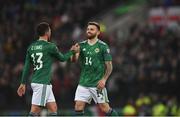 15 November 2021; Stuart Dallas, right, and Corry Evans of Northern Ireland, after the FIFA World Cup 2022 Qualifier match between Northern Ireland and Italy at the National Football Stadium at Windsor Park in Belfast. Photo by David Fitzgerald/Sportsfile
