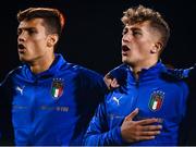 12 November 2021; Salvatore Esposito of Italy, right, during the UEFA European U21 Championship qualifying group A match between Republic of Ireland and Italy at Tallaght Stadium in Dublin. Photo by Eóin Noonan/Sportsfile