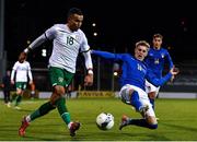 12 November 2021; Tyreik Wright of Republic of Ireland in action against Nicoló Rovella of Italy during the UEFA European U21 Championship qualifying group A match between Republic of Ireland and Italy at Tallaght Stadium in Dublin. Photo by Eóin Noonan/Sportsfile