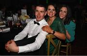 13 November 2021; TG4 Ladies Allstar Geraldine McLaughlin of Donegal with Shane Callaghan and Roisin McCafferty during the TG4 Ladies Football All Stars Awards banquet, in association with Lidl, at the Bonnington Hotel, Dublin. Photo by Brendan Moran/Sportsfile