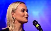 13 November 2021; TG4 Senior Players Player of the Year Vikki Wall of Meath is interviewed during the TG4 Ladies Football All Stars Awards banquet, in association with Lidl, at the Bonnington Hotel, Dublin. Photo by Brendan Moran/Sportsfile