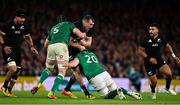 13 November 2021; Brodie Retallick of New Zealand is tackled by James Ryan, left, and Peter O'Mahony of Ireland during the Autumn Nations Series match between Ireland and New Zealand at Aviva Stadium in Dublin. Photo by Brendan Moran/Sportsfile