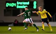 16 November 2021; Ross Tierney of Republic of Ireland in action against Carl Gustavsson of Sweden during the UEFA European U21 Championship qualifying group A match between Republic of Ireland and Sweden at Tallaght Stadium in Dublin. Photo by Eóin Noonan/Sportsfile