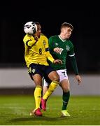 16 November 2021; Gavin Kilkenny of Republic of Ireland in action against Bilal Hussein of Sweden during the UEFA European U21 Championship qualifying group A match between Republic of Ireland and Sweden at Tallaght Stadium in Dublin. Photo by Eóin Noonan/Sportsfile