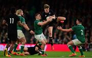 13 November 2021; Jordie Barrett of New Zealand is tackled by Andrew Conway of Ireland during the Autumn Nations Series match between Ireland and New Zealand at Aviva Stadium in Dublin. Photo by Brendan Moran/Sportsfile