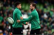 13 November 2021; Jack Carty, right, and Dave Heffernan of Ireland before the Autumn Nations Series match between Ireland and New Zealand at Aviva Stadium in Dublin. Photo by Brendan Moran/Sportsfile