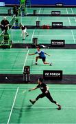 17 November 2021; Misbun Ramdan Mohmed Misbun of Malaysia in action against Joakim Oldorff of Finland during the AIG FZ Forza Irish Open 2021 at the National Indoor Arena in Dublin. Photo by Harry Murphy/Sportsfile
