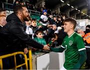 16 November 2021; Gavin Kilkenny of Republic of Ireland with supporters after the UEFA European U21 Championship qualifying group A match between Republic of Ireland and Sweden at Tallaght Stadium in Dublin. Photo by Seb Daly/Sportsfile