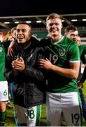 16 November 2021; Tyreik Wright, left, and Evan Fergusson after their side's victory in the UEFA European U21 Championship qualifying group A match between Republic of Ireland and Sweden at Tallaght Stadium in Dublin. Photo by Seb Daly/Sportsfile