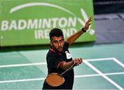 17 November 2021; Ricoveer Shergill of England in action against Alex Lanier of France during their men's singles qualification match during the AIG FZ Forza Irish Open 2021 at the National Indoor Arena in Dublin. Photo by Harry Murphy/Sportsfile