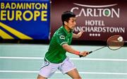 17 November 2021; Long Nguyen of Ireland in action against Rohan Midha of England during their men's singles qualification match during the AIG FZ Forza Irish Open 2021 at the National Indoor Arena in Dublin. Photo by Harry Murphy/Sportsfile