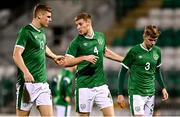 16 November 2021; Republic of Ireland players, from left, Jake O'Brien, Mark McGuinness and Joel Bagan during the UEFA European U21 Championship qualifying group A match between Republic of Ireland and Sweden at Tallaght Stadium in Dublin. Photo by Seb Daly/Sportsfile