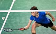 17 November 2021; Neasa Flynn of Ireland in action against Elena Lorenzo of Spain during their women's singles qualification match in the AIG FZ Forza Irish Open 2021 at the National Indoor Arena in Dublin. Photo by Harry Murphy/Sportsfile