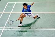 17 November 2021; Matthew Cheung of Ireland in action against Adarsh Palani Kumar during their men's singles qualification match in the AIG FZ Forza Irish Open 2021 at the National Indoor Arena in Dublin. Photo by Harry Murphy/Sportsfile