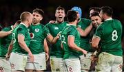 13 November 2021; Caelan Doris of Ireland, centre, and team-mates celebrate at the final whistle of the Autumn Nations Series match between Ireland and New Zealand at Aviva Stadium in Dublin. Photo by Brendan Moran/Sportsfile