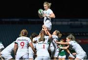 12 November 2021; Kristine Sommer of USA wins a lineout during the Autumn Test Series match between Ireland and USA at RDS Arena in Dublin. Photo by Brendan Moran/Sportsfile