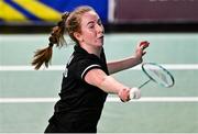 17 November 2021; Orla Flynn of Ireland in action against Katelin Ngo of USA during their women's singles qualification match in the AIG FZ Forza Irish Open 2021 at the National Indoor Arena in Dublin. Photo by Harry Murphy/Sportsfile