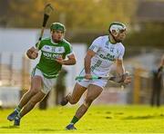 7 November 2021; Paddy Deegan of O'Loughlin Gaels in action against Eoin Cody of Ballyhale Shamrocks during the Kilkenny County Senior Club Hurling Championship Final match between Ballyhale Shamrocks and O'Loughlin Gaels at UPMC Nowlan Park in Kilkenny. Photo by Brendan Moran/Sportsfile