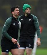 18 November 2021; Harry Byrne, left, and Joey Carbery during Ireland rugby squad training at Carton House in Maynooth, Kildare. Photo by Brendan Moran/Sportsfile