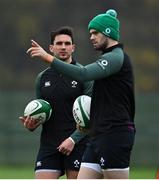 18 November 2021; Joey Carbery, left, and Harry Byrne during Ireland rugby squad training at Carton House in Maynooth, Kildare. Photo by Brendan Moran/Sportsfile