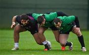 18 November 2021; Ireland front row, from left, Tom O’Toole, Dan Sheehan and Cian Healy during rugby squad training at Carton House in Maynooth, Kildare. Photo by Brendan Moran/Sportsfile