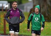 18 November 2021; Jack Conan, left, and Luke McGrath arrive for Ireland rugby squad training at Carton House in Maynooth, Kildare. Photo by Brendan Moran/Sportsfile