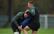 18 November 2021; Rob Herring, left, and Andrew Conway during Ireland rugby squad training at Carton House in Maynooth, Kildare. Photo by Brendan Moran/Sportsfile