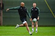 18 November 2021; Simon Zebo, left, and Keith Earls during Ireland rugby squad training at Carton House in Maynooth, Kildare. Photo by Brendan Moran/Sportsfile