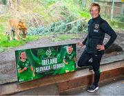 18 November 2021; Vera Pauw on a visit to the Tiger compound at Dublin Zoo to promote the Republic of Ireland women's upcoming FIFA Women's World Cup qualifiers against Slovakia and Georgia at Tallaght Stadium. Photo by Stephen McCarthy/Sportsfile