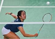18 November 2021; Esther Shi of USA during her women's singles match against Deepshikha Singh of India during the AIG FZ Forza Irish Open 2021 at the National Indoor Arena in Dublin. Photo by Eóin Noonan/Sportsfile
