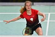 18 November 2021; Amalie Schulz of Denmark during her women's singles match against Rachel Chan of Canada during the AIG FZ Forza Irish Open 2021 at the National Indoor Arena in Dublin. Photo by Eóin Noonan/Sportsfile