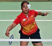 18 November 2021; Unnati Bisht of India during her women's singles match against Milena Schnider of Switzerland during the AIG FZ Forza Irish Open 2021 at the National Indoor Arena in Dublin. Photo by Eóin Noonan/Sportsfile