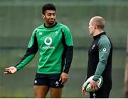 18 November 2021; Robert Baloucoune, left, with Keith Earls during Ireland rugby squad training at Carton House in Maynooth, Kildare. Photo by Brendan Moran/Sportsfile
