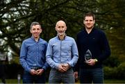 19 November 2021; Sport men's race winners, first place John Mullin, centre, second place Bernard Smyth, right, and third place Kevin McGuinness during the 2021 Continental Tyres National Adventure Race Series Awards at Johnstown House in Enfield, Meath. The winners of the 2021 Continental Tyres National Adventure Race Series have been honoured, after a pandemic-enforced hiatus in 2020. The 12 prize winners in both the male and female series, including expert and sport categories, took part in five of Ireland’s most challenging adventure races to claim a podium finish in this year’s Series. Ellen Vitting of Kerry won the 2021 Expert Women category, while Sebastien Giraud of Dublin triumphed in the Expert Men category. In the Sport category, meanwhile, Niamh Cleary of Meath won the women’s race, with John Mullin of Mayo victorious in the men’s series. The popular adventure race series returned in September this year after being postponed due to the covid pandemic in 2020 and includes two competition categories (expert/sport) for female and male competitors. The top three winners in each category male and female (12 total) each received a mix of fantastic prizes for their efforts including a BestDrive by Continental car tyre voucher, a pair of premium Continental GP5000 road bike tyres and trail shoes with Continental’s rubber soles, ideal for more challenging trail running conditions from adidas footwear. For more on the series and to learn more about adventure racing in Ireland visit, www.adventureracing.ie. Photo by David Fitzgerald/Sportsfile