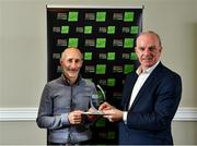 19 November 2021; Sport men's first place finisher John Mullin with Tom Dennigan of Continental Tyres, right, during the 2021 Continental Tyres National Adventure Race Series Awards at Johnstown House in Enfield, Meath. The winners of the 2021 Continental Tyres National Adventure Race Series have been honoured, after a pandemic-enforced hiatus in 2020. The 12 prize winners in both the male and female series, including expert and sport categories, took part in five of Ireland’s most challenging adventure races to claim a podium finish in this year’s Series. Ellen Vitting of Kerry won the 2021 Expert Women category, while Sebastien Giraud of Dublin triumphed in the Expert Men category. In the Sport category, meanwhile, Niamh Cleary of Meath won the women’s race, with John Mullin of Mayo victorious in the men’s series. The popular adventure race series returned in September this year after being postponed due to the covid pandemic in 2020 and includes two competition categories (expert/sport) for female and male competitors. The top three winners in each category male and female (12 total) each received a mix of fantastic prizes for their efforts including a BestDrive by Continental car tyre voucher, a pair of premium Continental GP5000 road bike tyres and trail shoes with Continental’s rubber soles, ideal for more challenging trail running conditions from adidas footwear. For more on the series and to learn more about adventure racing in Ireland visit, www.adventureracing.ie. Photo by David Fitzgerald/Sportsfile