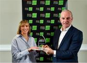19 November 2021; Sport women's third place finisher Eleanor Smyth with Tom Dennigan of Continental Tyres, right, during the 2021 Continental Tyres National Adventure Race Series Awards at Johnstown House in Enfield, Meath. The winners of the 2021 Continental Tyres National Adventure Race Series have been honoured, after a pandemic-enforced hiatus in 2020. The 12 prize winners in both the male and female series, including expert and sport categories, took part in five of Ireland’s most challenging adventure races to claim a podium finish in this year’s Series. Ellen Vitting of Kerry won the 2021 Expert Women category, while Sebastien Giraud of Dublin triumphed in the Expert Men category. In the Sport category, meanwhile, Niamh Cleary of Meath won the women’s race, with John Mullin of Mayo victorious in the men’s series. The popular adventure race series returned in September this year after being postponed due to the covid pandemic in 2020 and includes two competition categories (expert/sport) for female and male competitors. The top three winners in each category male and female (12 total) each received a mix of fantastic prizes for their efforts including a BestDrive by Continental car tyre voucher, a pair of premium Continental GP5000 road bike tyres and trail shoes with Continental’s rubber soles, ideal for more challenging trail running conditions from adidas footwear. For more on the series and to learn more about adventure racing in Ireland visit, www.adventureracing.ie. Photo by David Fitzgerald/Sportsfile