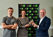 19 November 2021; Expert women's first place finisher Ellen Vitting with Tom Dennigan of Continental Tyres, right, and Adventure Racing Ireland Series Co-Ordinator Padraig O'Connor during the 2021 Continental Tyres National Adventure Race Series Awards at Johnstown House in Enfield, Meath. The winners of the 2021 Continental Tyres National Adventure Race Series have been honoured, after a pandemic-enforced hiatus in 2020. The 12 prize winners in both the male and female series, including expert and sport categories, took part in five of Ireland’s most challenging adventure races to claim a podium finish in this year’s Series. Ellen Vitting of Kerry won the 2021 Expert Women category, while Sebastien Giraud of Dublin triumphed in the Expert Men category. In the Sport category, meanwhile, Niamh Cleary of Meath won the women’s race, with John Mullin of Mayo victorious in the men’s series. The popular adventure race series returned in September this year after being postponed due to the covid pandemic in 2020 and includes two competition categories (expert/sport) for female and male competitors. The top three winners in each category male and female (12 total) each received a mix of fantastic prizes for their efforts including a BestDrive by Continental car tyre voucher, a pair of premium Continental GP5000 road bike tyres and trail shoes with Continental’s rubber soles, ideal for more challenging trail running conditions from adidas footwear. For more on the series and to learn more about adventure racing in Ireland visit, www.adventureracing.ie. Photo by David Fitzgerald/Sportsfile