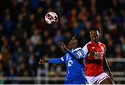 19 November 2021; Junior Quitirna of Waterford in action against James Abankwah of St Patrick's Athletic during the SSE Airtricity League Premier Division match between Waterford and St Patrick's Athletic at the RSC in Waterford. Photo by Eóin Noonan/Sportsfile
