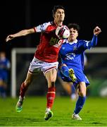 19 November 2021; Phoenix Patterson of Waterford in action against Shane Griffin of St Patrick's Athletic during the SSE Airtricity League Premier Division match between Waterford and St Patrick's Athletic at the RSC in Waterford. Photo by Eóin Noonan/Sportsfile