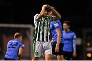 19 November 2021; Joe Doyle of Bray Wanderers reacts after  missed chance for his side during the SSE Airtricity League First Division Play-Off Final match between Bray Wanderers and UCD at Dalymount Park in Dublin. Photo by Piaras Ó Mídheach/Sportsfile