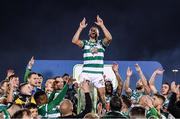 19 November 2021; Roberto Lopes of Shamrock Rovers celebrates with the SSE Airtricity League Premier Division trophy after the SSE Airtricity League Premier Division match between Shamrock Rovers and Drogheda United at Tallaght Stadium in Dublin. Photo by Stephen McCarthy/Sportsfile