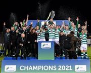 19 November 2021; Shamrock Rovers captain Ronan Finn and team-mates celebrate with the SSE Airtricity League Premier Division trophy after the SSE Airtricity League Premier Division match between Shamrock Rovers and Drogheda United at Tallaght Stadium in Dublin. Photo by Stephen McCarthy/Sportsfile