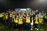 19 November 2021; The Shamrock Rovers team and ballboys celebrate with the SSE Airtricity League Premier Division trophy after the SSE Airtricity League Premier Division match between Shamrock Rovers and Drogheda United at Tallaght Stadium in Dublin. Photo by Stephen McCarthy/Sportsfile