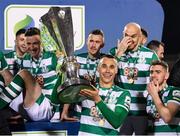19 November 2021; Graham Burke of Shamrock Rovers celebrates with the SSE Airtricity League Premier Division trophy after their match against Drogheda United at Tallaght Stadium in Dublin. Photo by Stephen McCarthy/Sportsfile