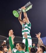 19 November 2021; Roberto Lopes of Shamrock Rovers celebrates with the SSE Airtricity League Premier Division trophy after their match against Drogheda United at Tallaght Stadium in Dublin. Photo by Seb Daly/Sportsfile